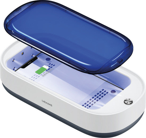 Usams UV-Sterilisations-Box – 15 W Qi, 111 × 52 × 224 mm, Kunststoff, Weiss