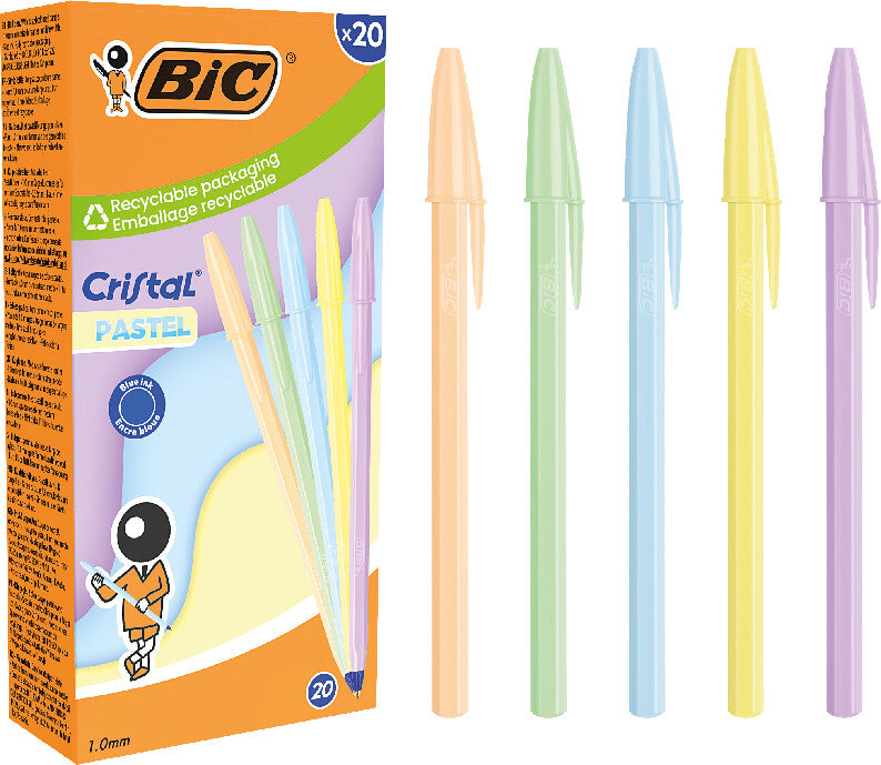 BIC Cristal Pastel Kugelschreiber – Blau, Spitze 0,32 mm, Deckel, Kunststoff, Mehrfarbig