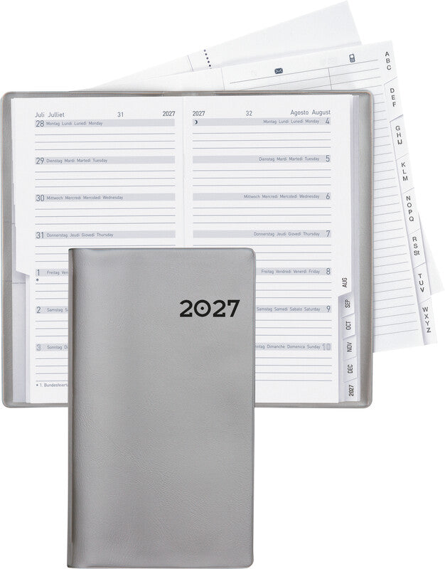 Biella Planer Bern Agenda – 1 Woche/Seite, geheftet, 8,7 × 15,3 cm, 2027, silber, PEFC