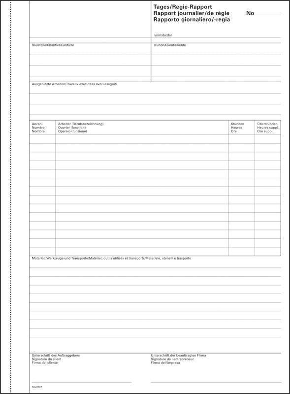 Favorit Formularblock – Tages/Regie-Rapporte, mehrsprachig, 50 Blatt, A4