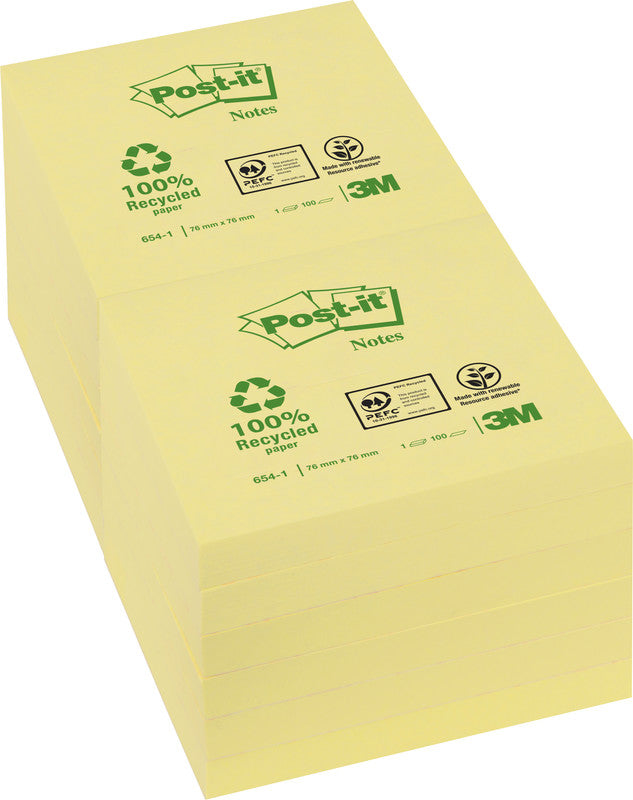 Post-it Haftnotizen – 76×76 mm – Gelb, 100 Blatt, PEFC