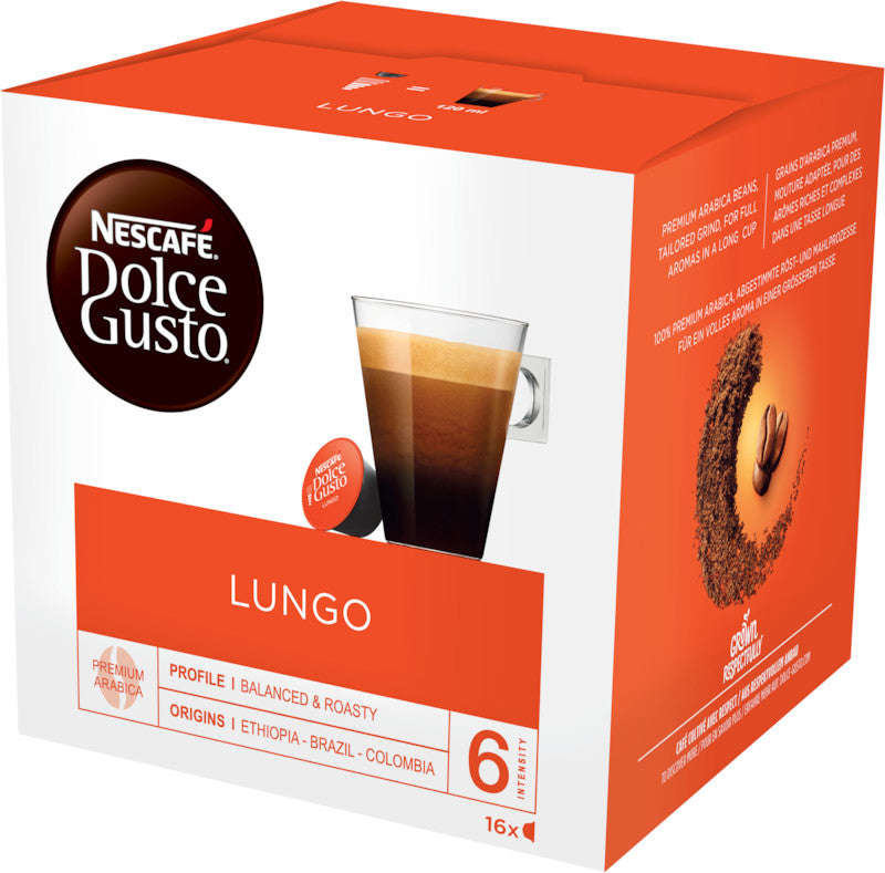 Nescafé Dolce Gusto Kaffeekapseln Lungo – für Dolce Gusto – Intensität 6 – 16 Kapseln