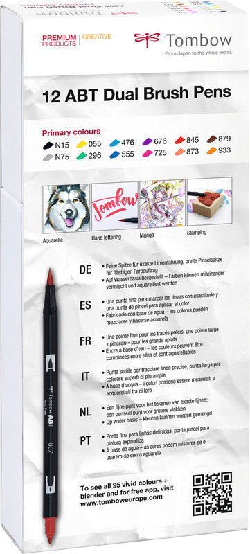 Tombow Filzstifte ABT Dual Brush Pen, auswaschbar, 12 Stk.