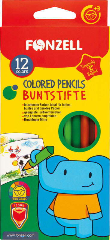 Fonzell Farbstifte-Set – 12 Farben, Dreikant, Mine Ø 3,3 mm, Kartonetui