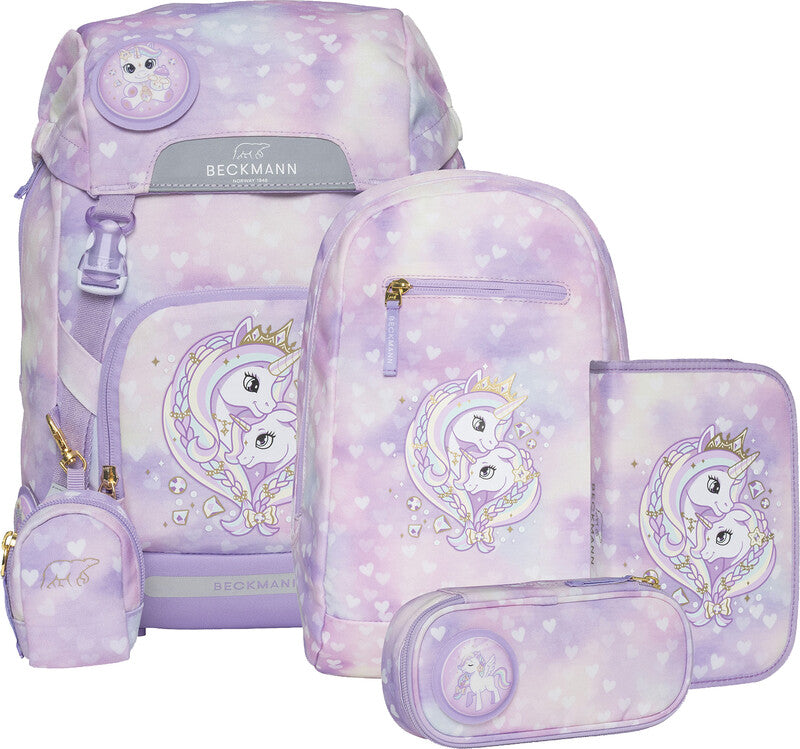 Beckmann Classic Schulrucksack-Set 1. Klasse – 6-teilig – Einhorn Prinzessin Violett