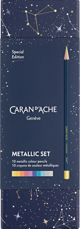 Caran d-Ache Caran d'Ache Farbstifte Cosmic Blue Limited Edition – 10 Metallic-Farben, im Kartonetui, Ø 3 mm