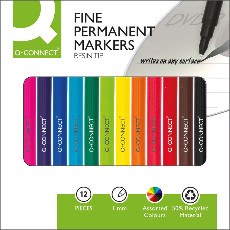 Q-connect Permanent Marker – sortiert, 12er