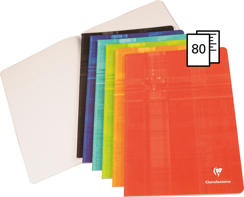 Clairefontaine Notizheft A4, kariert 4 mm, Klammerheftung, Karton, 80 Seiten, 90 g/m² – farbig sortiert