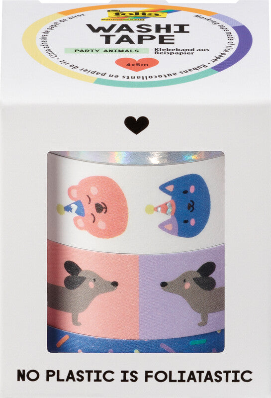 Folia Washi Tape – Breitenmix 10/15 mm × 5 m, Mehrfarbig, Papier, Wiederablösbar, 4 Rollen