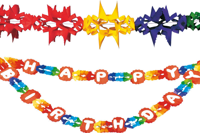 Party Papiergirlande, mehrfarbig, Motiv 'Happy Birthday', 4000 mm, schwer entflammbar