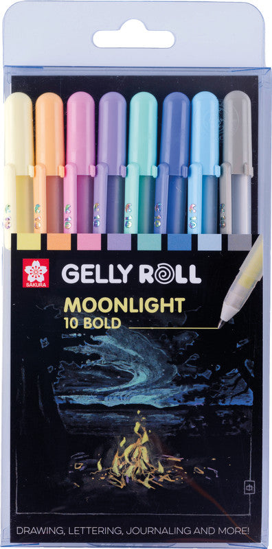 Sakura Moonlight Pastell Gelschreiber 8er Set – 8 Farben, 0,5 mm, schnelltrocknend, für dunkles Papier, Kappe