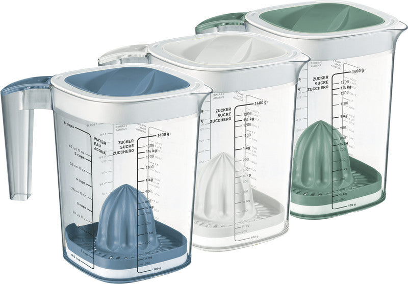 Rotho Messbecher Loft – 1,5 l – mit Deckel & Reibe – Kunststoff – Blau – 19,8 × 17,8 × 12,7 cm
