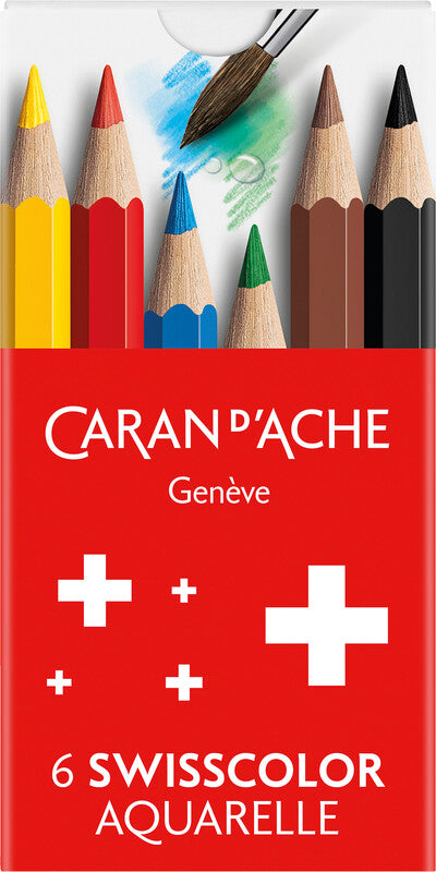 Caran d-Ache Caran d'Ache Swisscolor Aquarellfarbstifte-Set – 6 Farben, Mine Ø 2,8 mm, Kartonetui