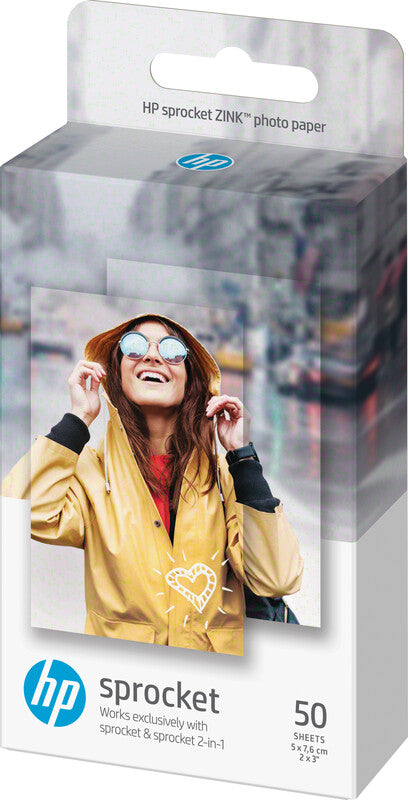HP Fotopapier – glänzend, 50 × 76 mm, 290 g/m², 50 Blatt, selbstklebend – für HP Sprocket Studio
