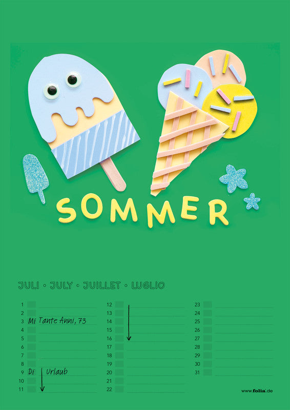 Folia Bastel-Dauerkalender immerwährend – 21 × 29,7 cm – mit Tagesfeldern, mit Aufhänger