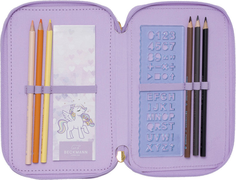 Beckmann Classic 1st Etui Triple, gefüllt – Unicorn Princess Purple – Kunststoff – 13 × 20,5 × 7 cm