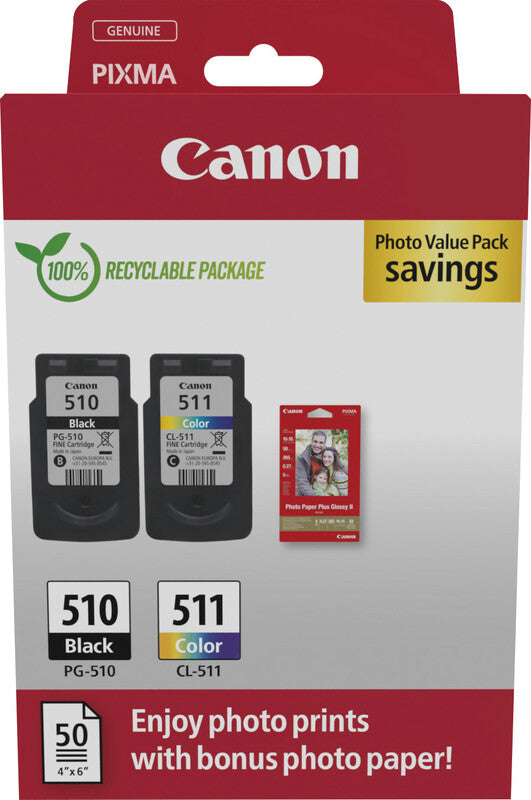 Canon Tintenpatronen-Multipack PG-510/CL-511 Photo Cube, mit Fotopapier (50 Blatt) – für Inkjetdrucker