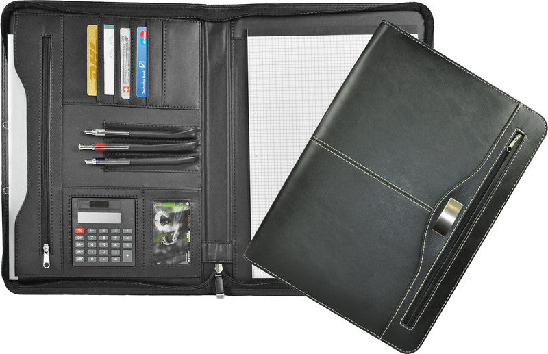 Schreibmappe Vermonti, für A4, Notizblock inkl., Reissverschluss – Kunstleder – schwarz