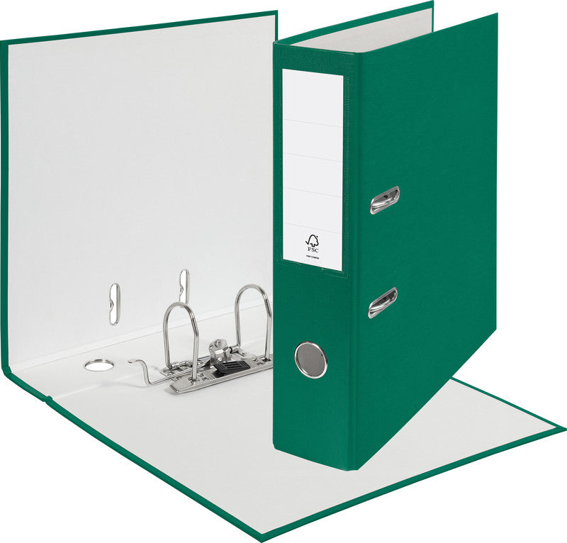 Esselte Ordner Swiss Edition Eco – A4 hoch – 2-Ring Hebelmechanik, Rücken 75 mm – grün, mit Niederhalter