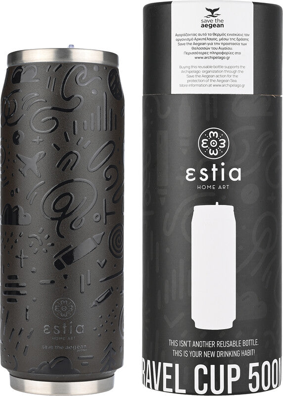 Estia Thermobecher – 5 dl – Edelstahl, isoliert, mit Strohhalm, auslaufsicher, BPA-frei – Noir Echo