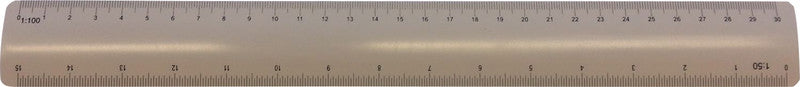 Sieco Wandtafel-Lineal 30 cm – Kunststoff, weiss, oval, Teilungen 1:25, 1:50, 1:100, 1:200