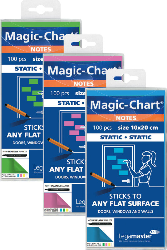 Legamaster Magic-Chart Notes Haftnotizen – 100×200 mm – weiss, 100 Blatt, elektrostatisch geladen