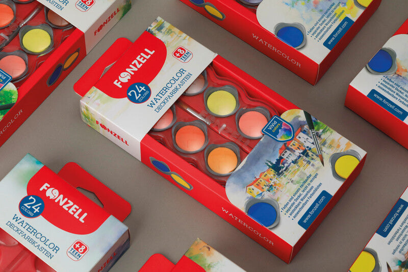 Fonzell Deckfarbkasten – 24 Farben, sortiert, mit Pinsel