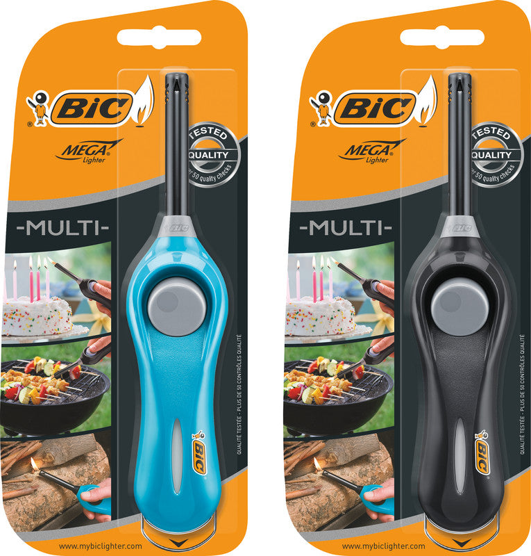 BIC Multifunktionsfeuerzeug Megalighter U140 – ergonomischer Kunststoffgriff, 6 cm Zündvorrichtung – mehrfarbig