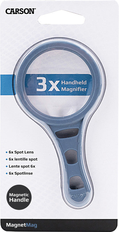 Carson MagnetMag – Handlupe – 3× (Spot 6×) – Magnetischer Griff, Grau