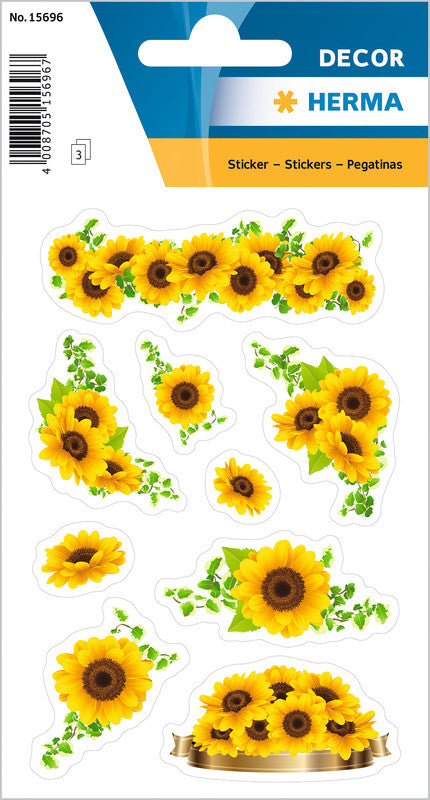 HERMA Schmucketiketten – Motiv Sonnenblumen – Papier, hochglänzend, 27 Stk, 3 Bogen