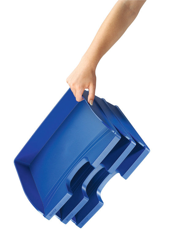 Leitz Stapelbarer Briefkorb mit Griffausschnitt, Beschriftungsfeld, matt, blau, B 363 × H 70 × T 273 mm