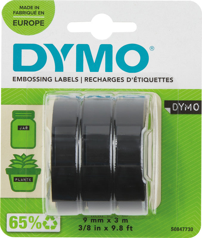 DYMO Schriftband – 9 mm × 3 m, schwarz, weiss – 3 Stück