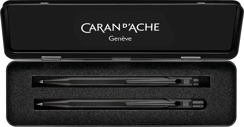 Caran d-Ache Caran d'Ache Premium Black Code Schreibset – Kugelschreiber & Druckbleistift, 0,7 mm – Schwarz – 2-teilig