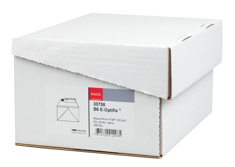 Elco Couvert B6 (176 × 125 mm), ohne Fenster, selbstklebend (Optifix), braun, 120 g/m² – 250 Stk.