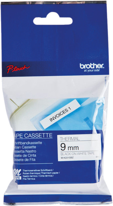 Brother Schriftband – 9 mm × 4 m, weiss, schwarz