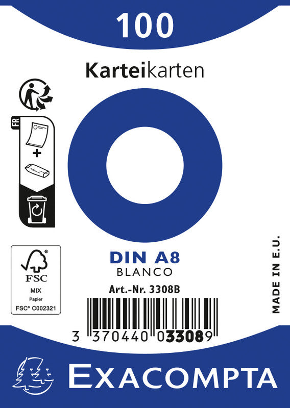 Exacompta Karteikarte A8 quer, blanko, weiss, 205 g/m², Karteikarton – 100 Stück