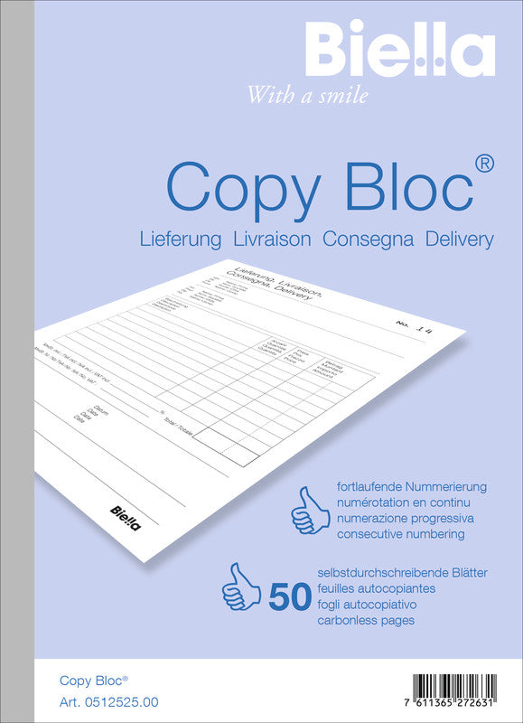 Biella Formularblock – Lieferschein, mehrsprachig, 50 Blatt, A5