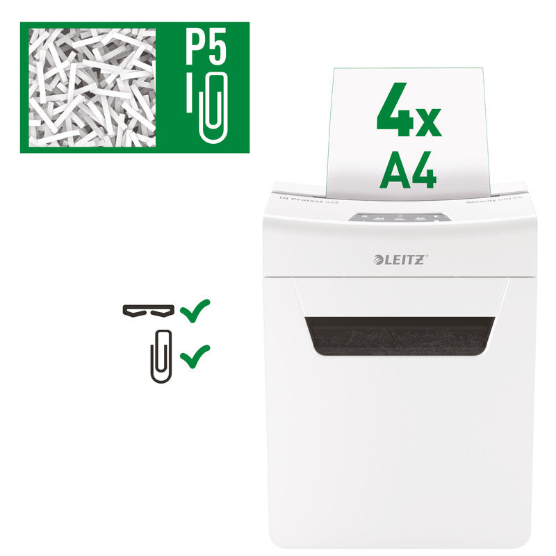 Leitz IQ 4M – Aktenvernichter, DIN P-5, Mikroschnitt 2 × 15 mm, 4 Blatt, 14 l, A4