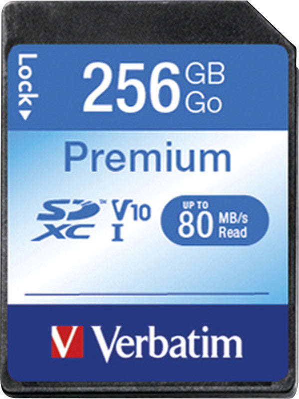 Verbatim SDXC-Karte – 256 GB, Klasse 10; Lesen 45 MB/s; Schreiben 10 MB/s