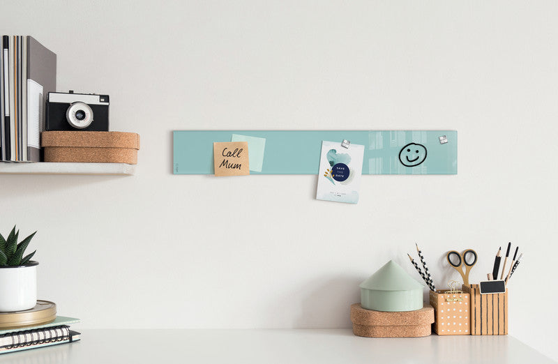 Sigel Whiteboard – 12 × 78 cm, Glas, magnetisch, Wandmontage, inkl. SuperDym Magnetwürfel, Montagesatz