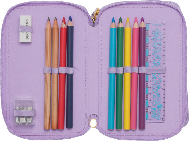 Beckmann Classic 1st Etui Triple, gefüllt – Unicorn Princess Purple – Kunststoff – 13 × 20,5 × 7 cm