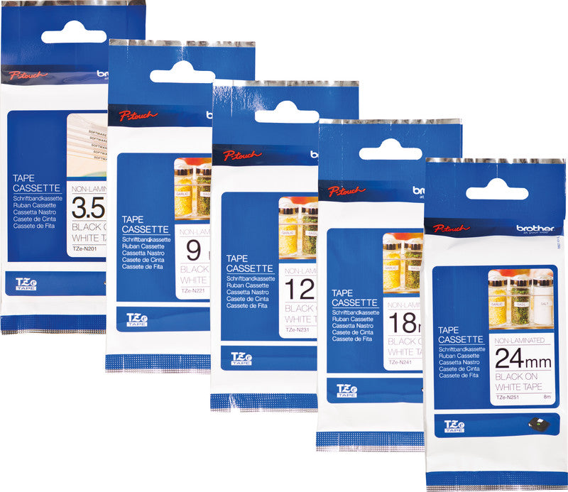 Brother Schriftband – 3,5 mm × 8 m, weiss, schwarz