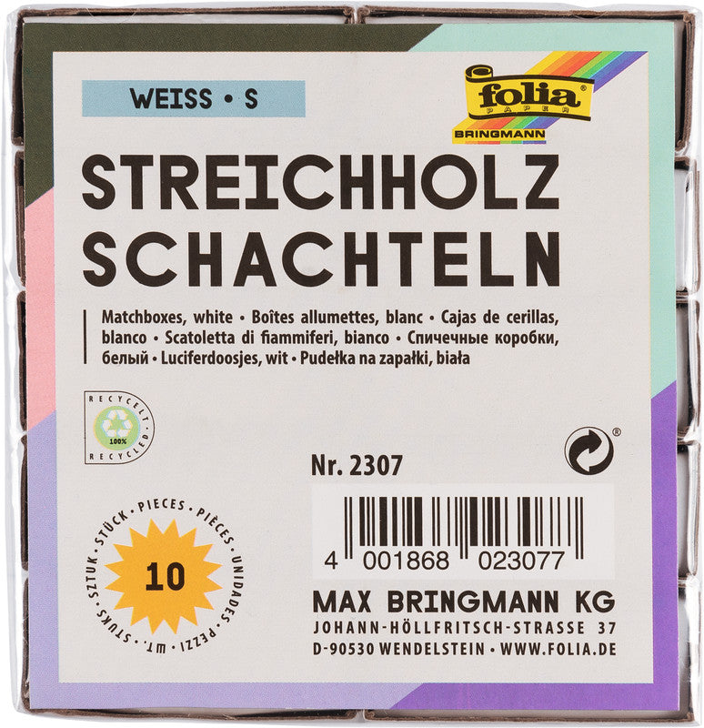 Folia Zündholzschachteln – 10 Stück – weiss – 37 × 10 × 54 mm