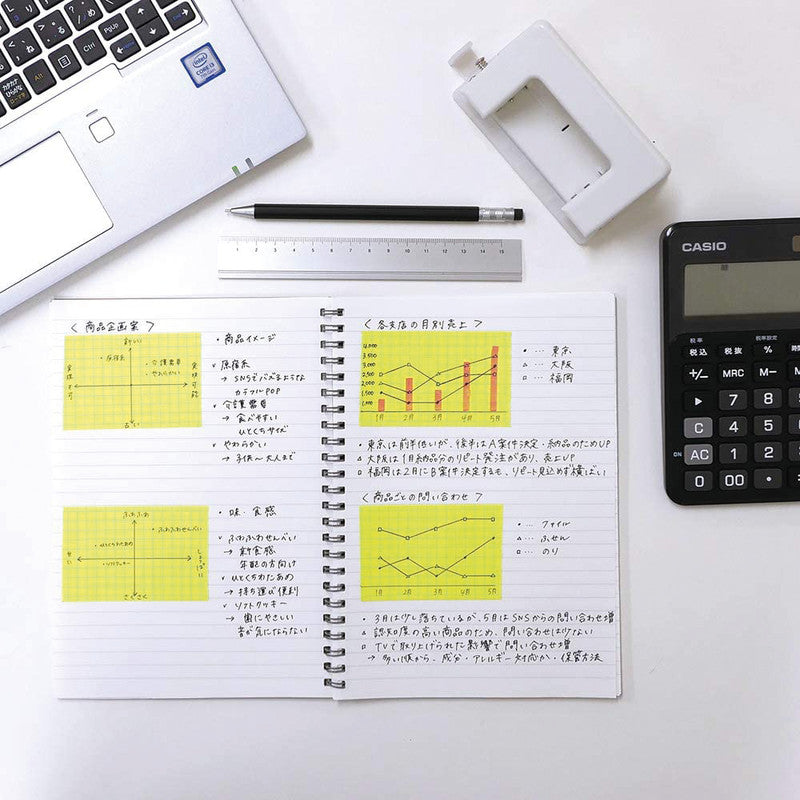 Yamato Haftnotizen – 50×10000 mm – Neongelb, auf Rolle, kariert, mit Dispenser, Papier