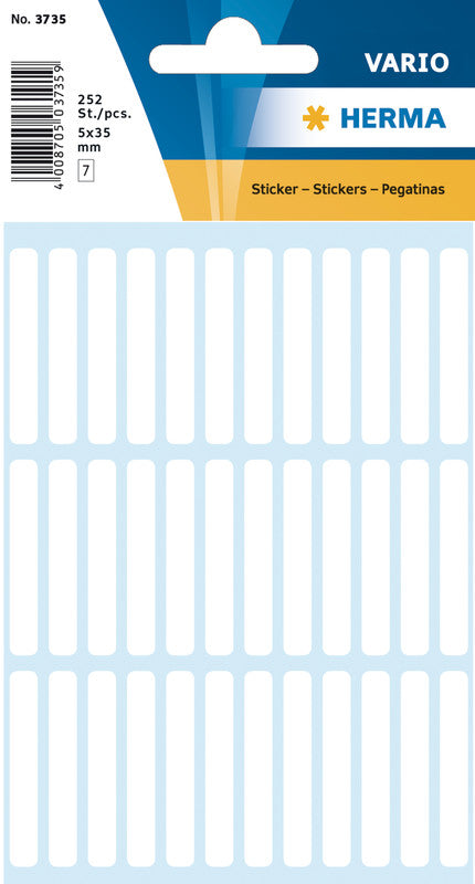 HERMA Vario Schuletiketten – 5×35 mm, Abgerundete Ecken, 252 Stk, 7 Bogen, Papier