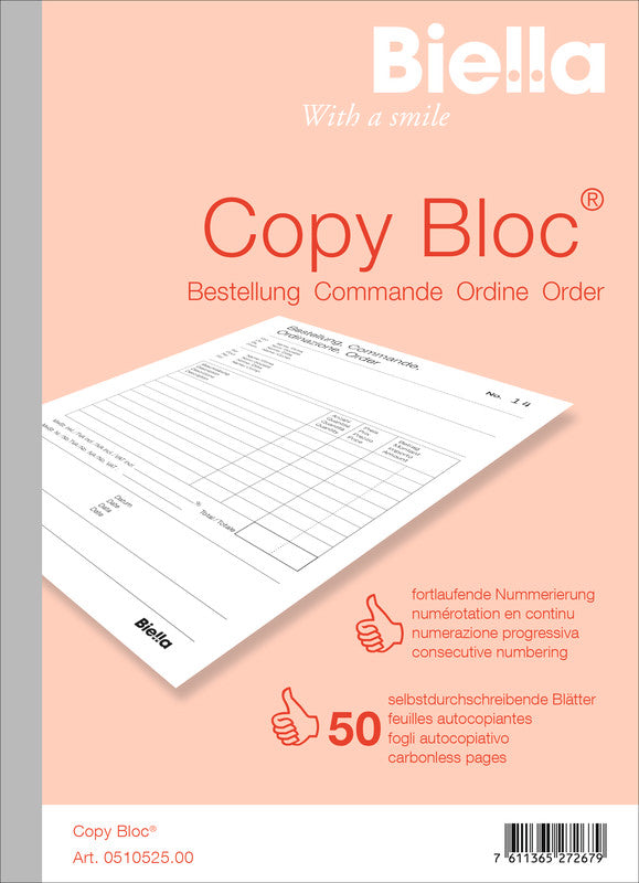 Biella Durchschreibeblock – Bestellschein, mehrsprachig, 50 Blatt, A5