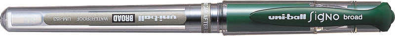 Uni-ball Signo breiter Gelschreiber – grün, 0,6 mm, dokumentenecht, wasserfest, für dunkles Papier, Kappe
