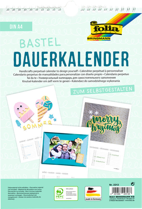 Folia Bastel-Dauerkalender immerwährend – 21 × 29,7 cm – d/f/gb – mit Tagesfeldern, mit Aufhänger