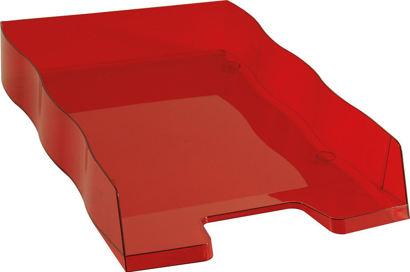 Styro Briefkorb – mit Beschriftungsfeld, hochglänzend, rot transparent, B 255 × H 62 × T 355 mm