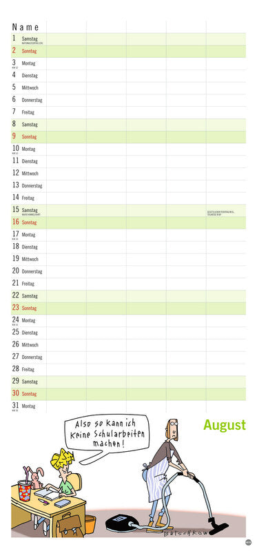 Heye Familienplaner Butschkow – für Familien – 5 Spalten – Deutsch – 2026 – Spiralbindung, Aufhänger – 21 × 45